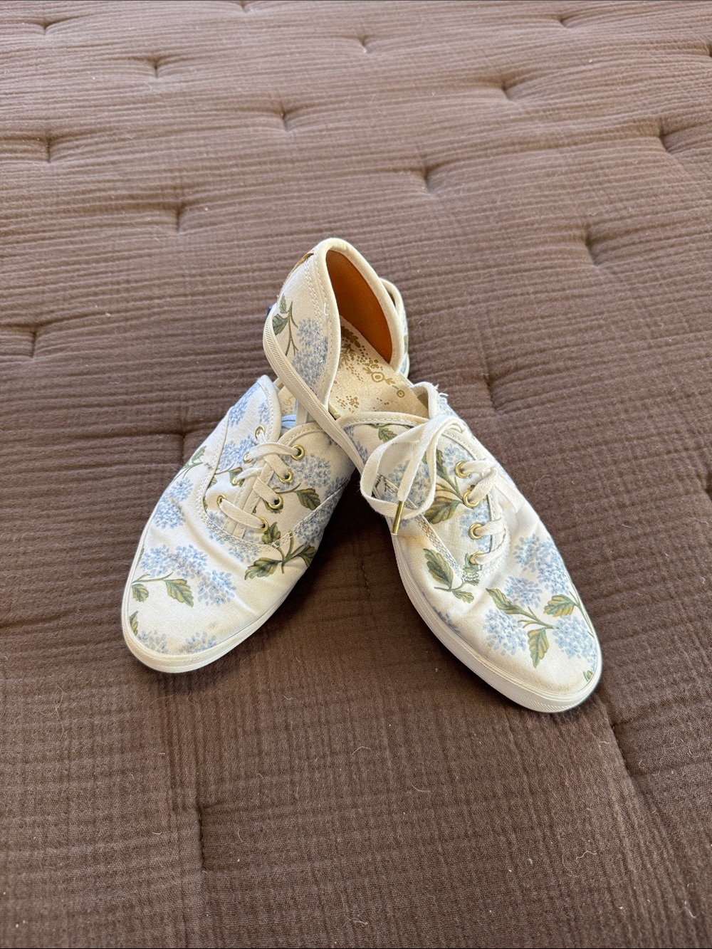 Keds Cream Canvas Sneakers with Blue Floral Print